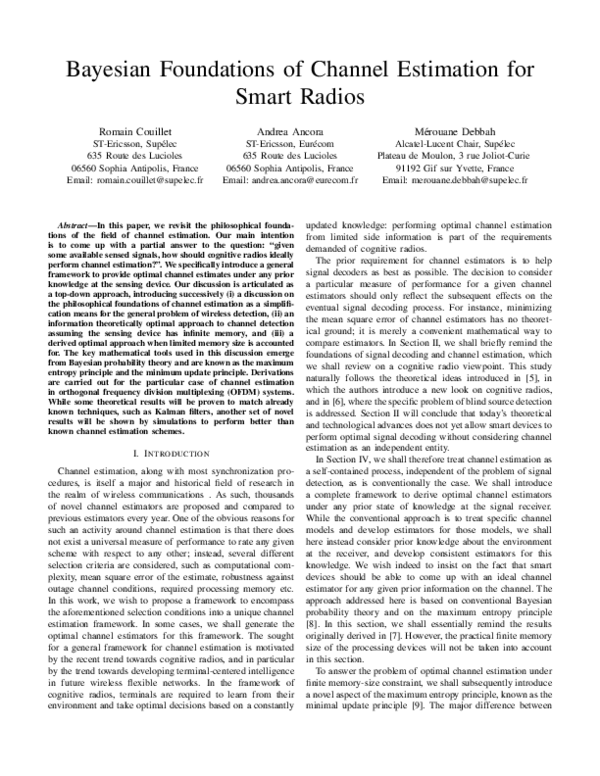 (PDF) Bayesian Foundations of Channel Estimation for Smart Radios