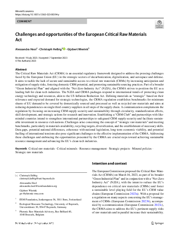 (PDF) Challenges and opportunities of the European Critical Raw ...