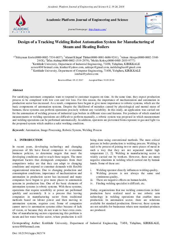 (PDF) Design of a Tracking Welding Robot Automation System for ...