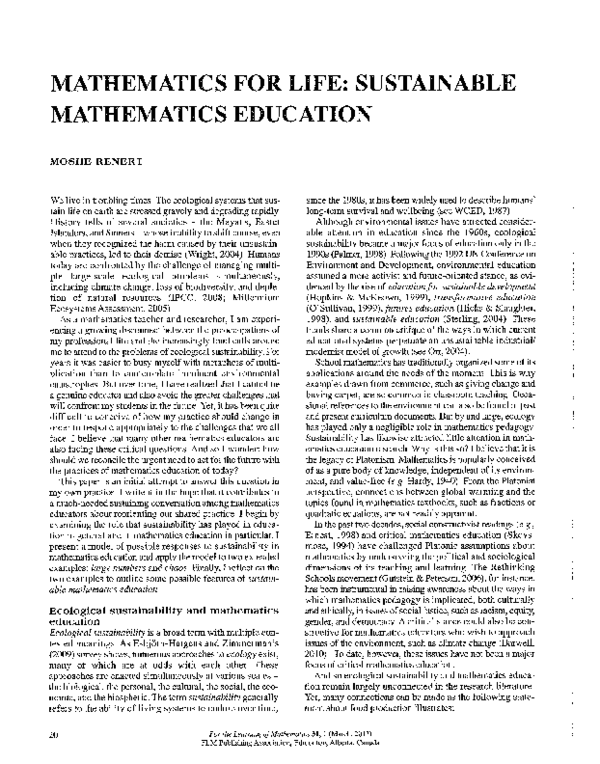(PDF) Mathematics for Life: Sustainable Mathematics Education