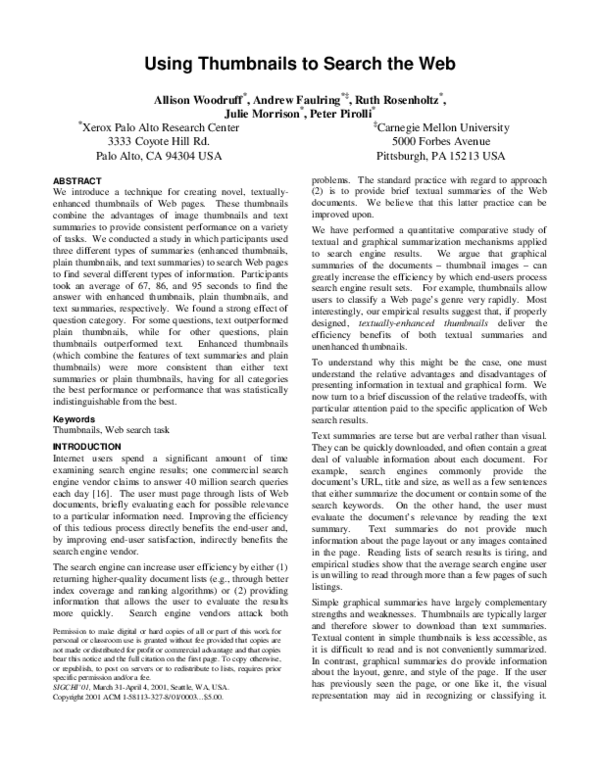 (PDF) Using thumbnails to search the Web