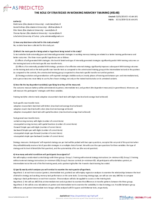 (PDF) The role of strategy use in working memory training outcomes