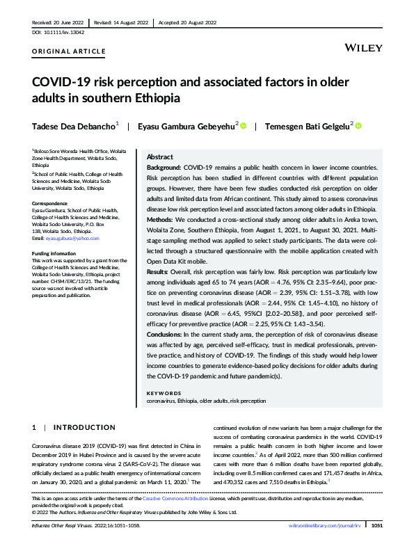 (PDF) COVID‐19 risk perception and associated factors in older adults ...