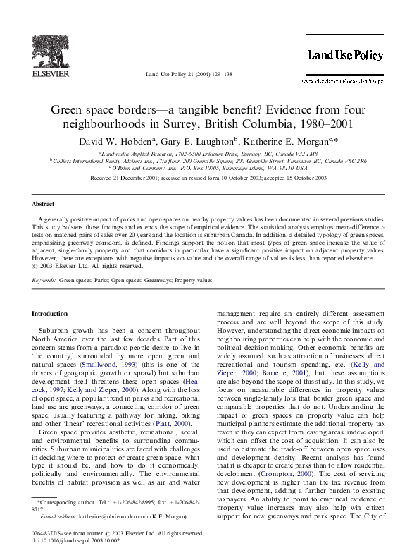 (PDF) Green space borders—a tangible benefit? Evidence from four ...