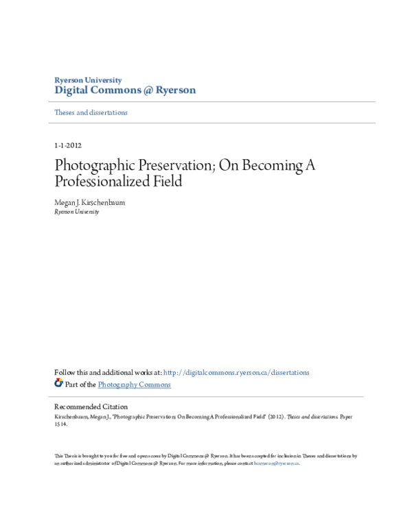 (PDF) Photographic Preservation; On Becoming A Professionalized Field