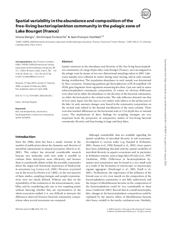(PDF) Spatial variability in the abundance and composition of the free ...