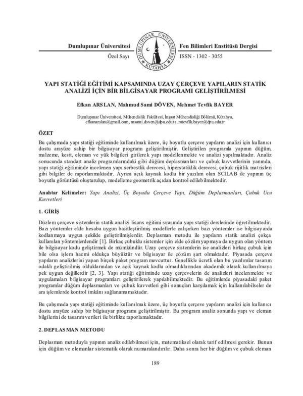 (PDF) Yapi Stati̇ği̇ Eği̇ti̇mi̇ Kapsaminda Uzay Çerçeve Yapilarin ...