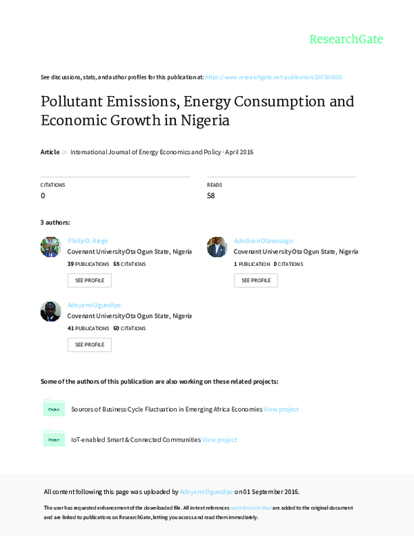 (PDF) Pollutant Emissions, Energy Consumption and Economic Growth in ...