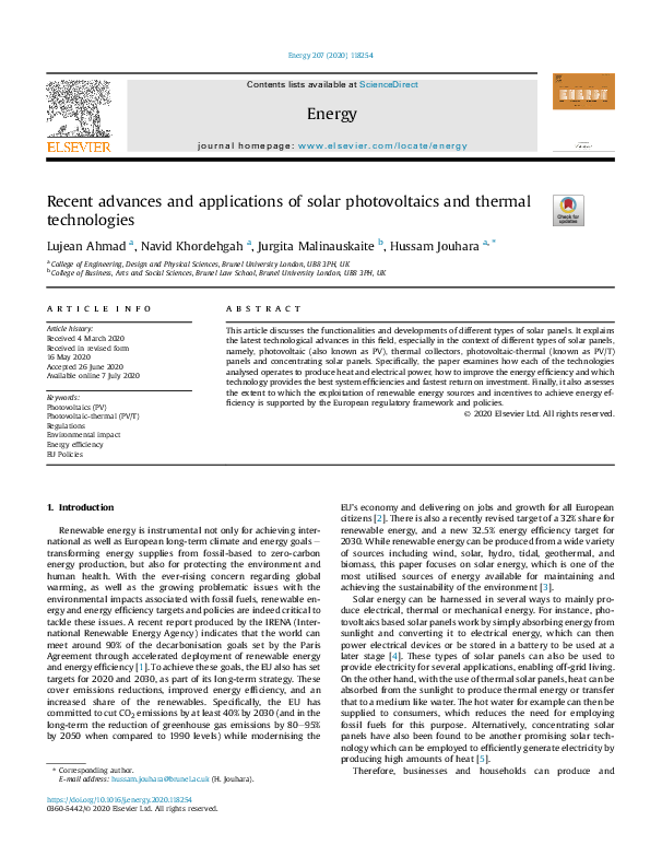 (PDF) Recent advances and applications of solar photovoltaics and ...