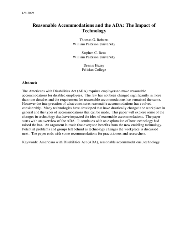(PDF) Reasonable Accommodations and the ADA: The Impact of Technology