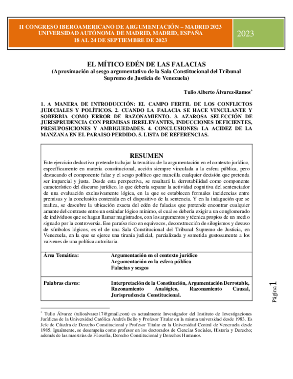 EL MÍTICO EDÉN DE LAS FALACIAS (Aproximación al sesgo argumentativo de la Sala Constitucional del Tribunal Supremo de Justicia de Venezuela)
