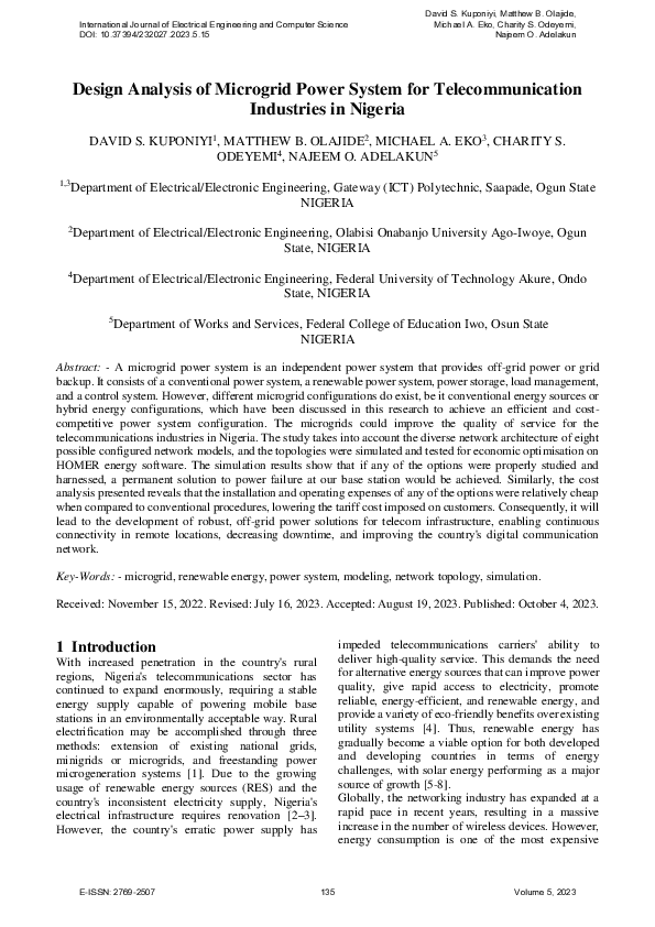 (PDF) Design Analysis of Microgrid Power System for Telecommunication ...