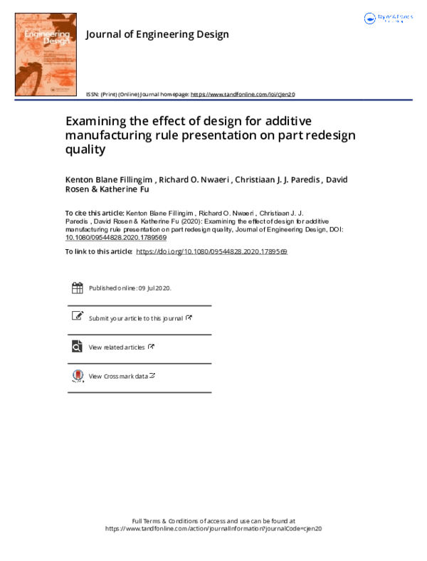 (PDF) Examining the effect of design for additive manufacturing rule ...