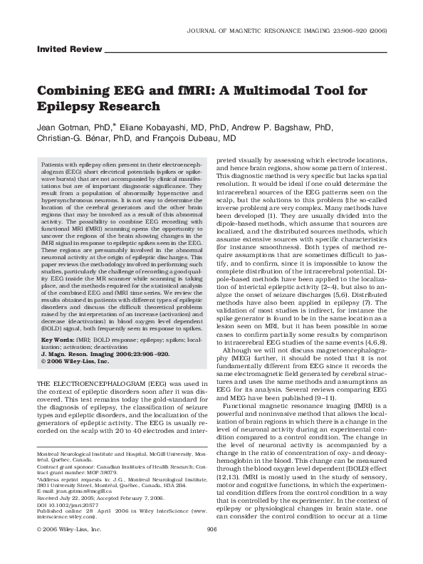 (PDF) Combining EEG and fMRI: A Multimodal Tool for Epilepsy Research