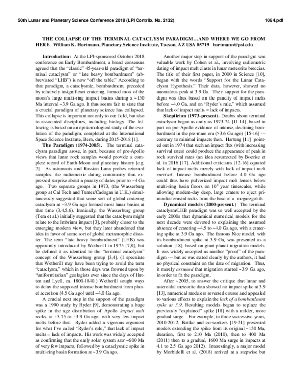 (PDF) The Collapse of the Terminal Cataclysm Paradigm ... And Where We ...