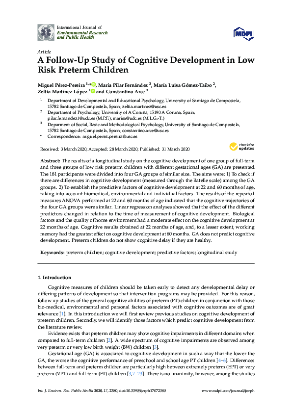 (PDF) A Follow-Up Study of Cognitive Development in Low Risk Preterm ...