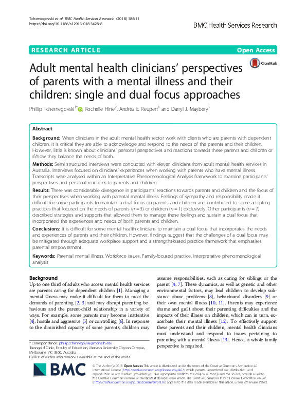 (PDF) Adult mental health clinicians’ perspectives of parents with a ...