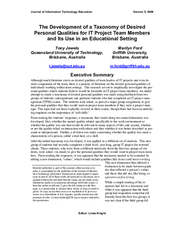(PDF) The Development of a Taxonomy of Desired Personal Qualities for ...