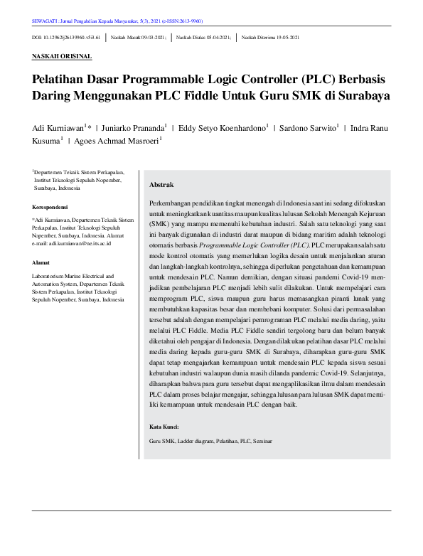 (PDF) Pelatihan Dasar Programmable Logic Controller (PLC) Berbasis ...
