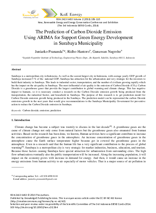 (PDF) The Prediction of Carbon Dioxide Emission Using ARIMA for Support ...