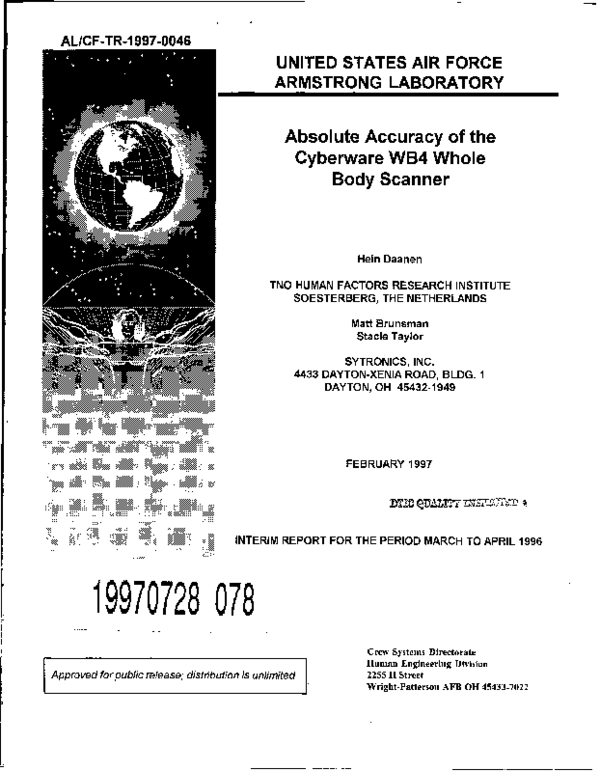 (PDF) Absolute Accuracy of the Cyberware WB4 Whole Body Scanner