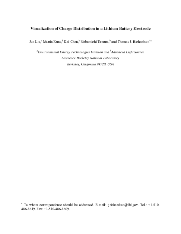 (PDF) Visualization of Charge Distribution in a Lithium Battery Electrode