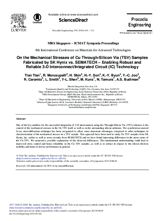 (PDF) On the Mechanical Stresses of Cu Through-Silicon Via (TSV ...