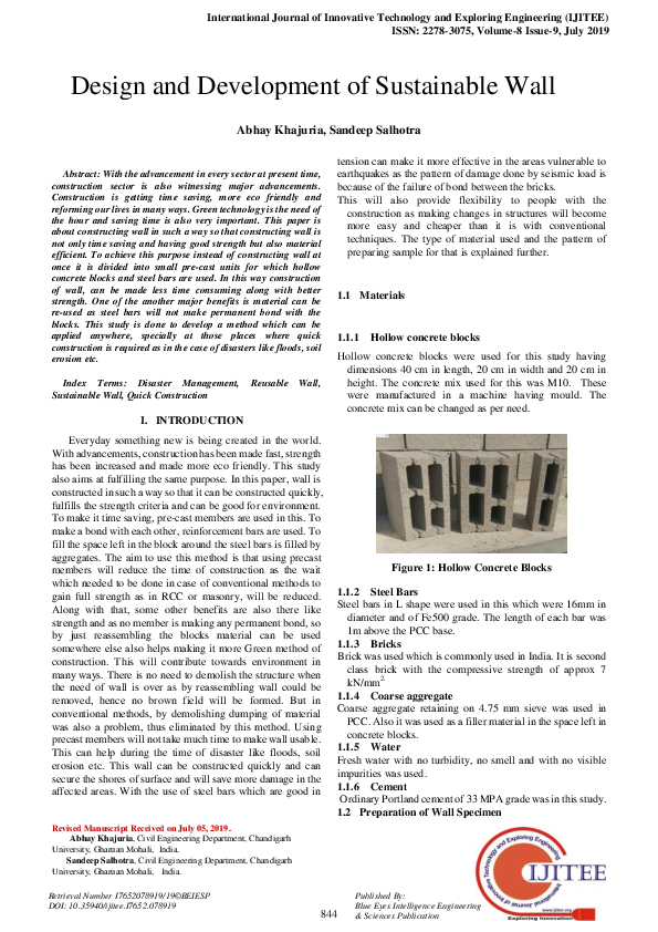 (PDF) Design and Development of Sustainable Wall