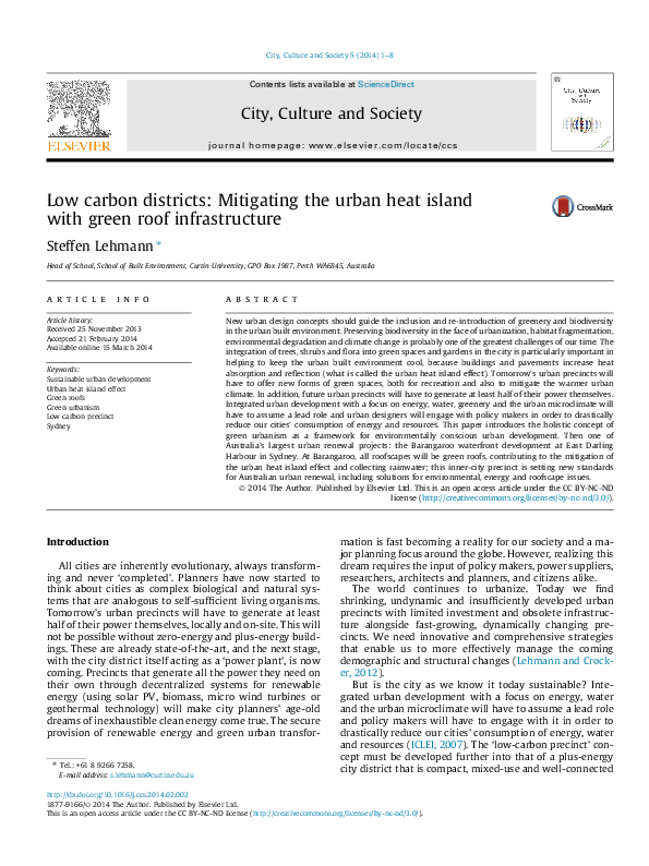 (PDF) Low carbon districts: Mitigating the urban heat island with green ...