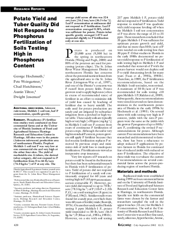 (PDF) Potato Yield and Tuber Quality Did Not Respond to Phosphorus ...
