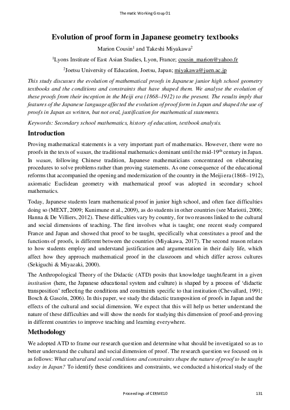 (PDF) Evolution of Proofs in Japanese Geometry Textbooks