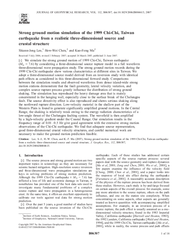 (PDF) Strong ground motion simulation of the 1999 Chi-Chi, Taiwan ...