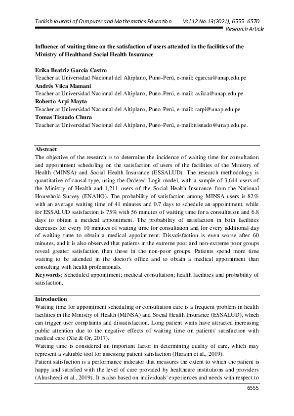 (PDF) Influence of waiting time on the satisfaction of users attended ...