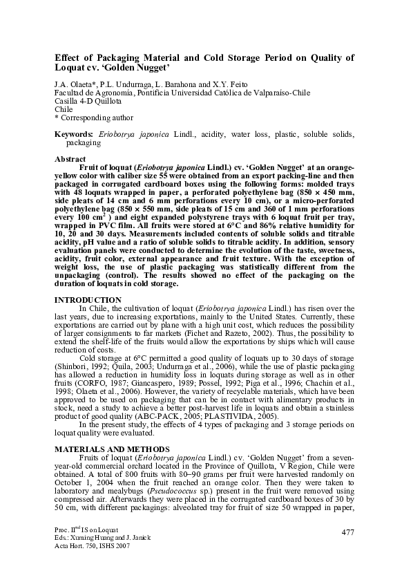 (PDF) Effect of Packaging Material and Cold Storage Period on Quality ...