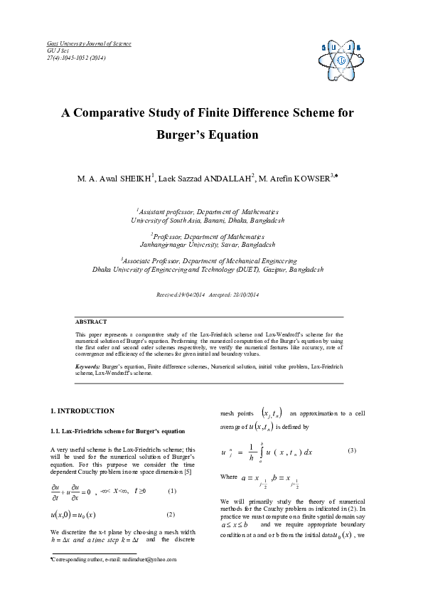 (PDF) A Comparative Study of Finite Difference Scheme for Burger’s Equation