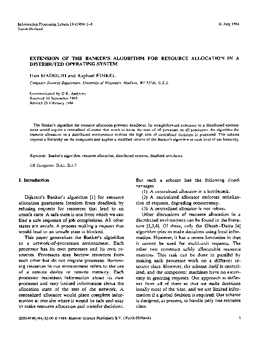 (PDF) Extension of the banker's algorithm for resource allocation in a ...
