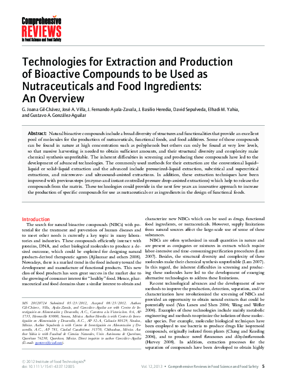 (PDF) Technologies for Extraction and Production of Bioactive Compounds ...
