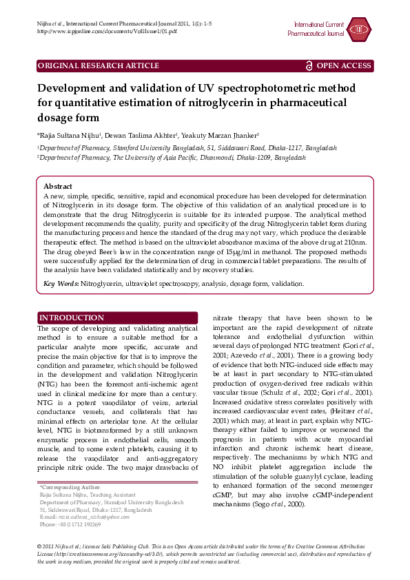 (PDF) Development and validation of UV spectrophotometric method for ...