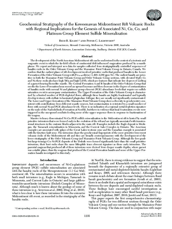 (PDF) Geochemical Stratigraphy of the Keweenawan Midcontinent Rift ...