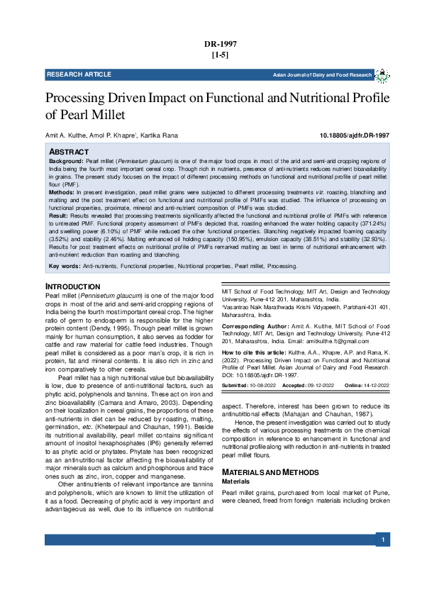 (PDF) Processing Driven Impact on Functional and Nutritional Profile of ...