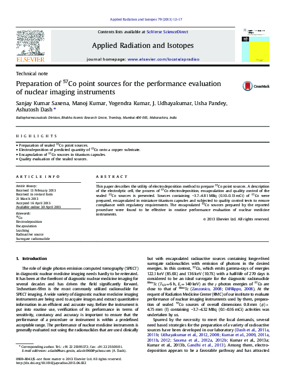 (PDF) Preparation of 57Co point sources for the performance evaluation ...