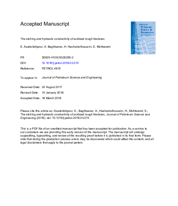 (PDF) The etching and hydraulic conductivity of acidized rough fractures