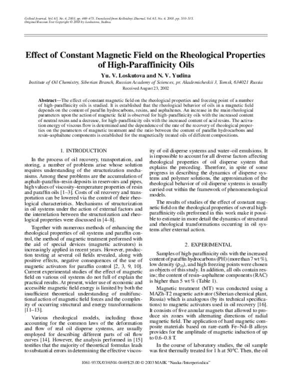 (PDF) Loskutova Effect of Constant Magnetic Field on the Rheological ...
