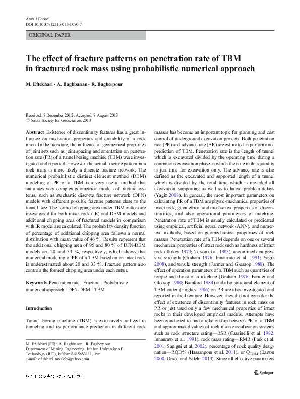 (PDF) The effect of fracture patterns on penetration rate of TBM in ...