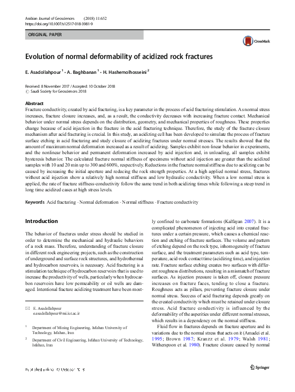(PDF) Evolution of normal deformability of acidized rock fractures
