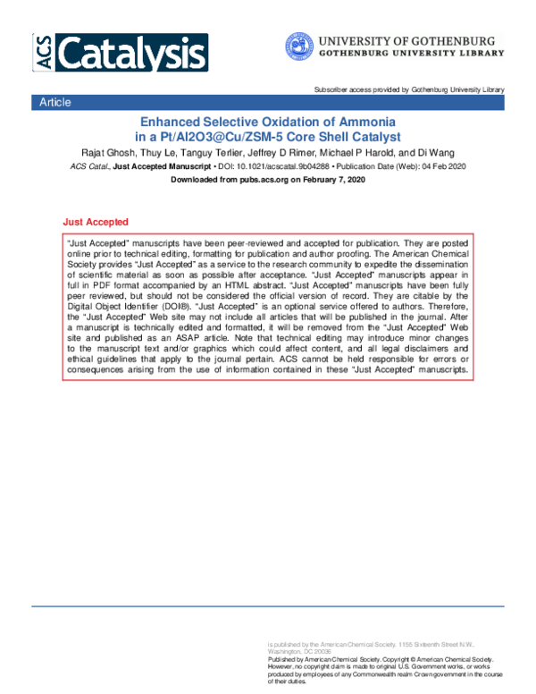 (PDF) Enhanced Selective Oxidation of Ammonia in a Pt/Al2O3@Cu/ZSM-5 ...