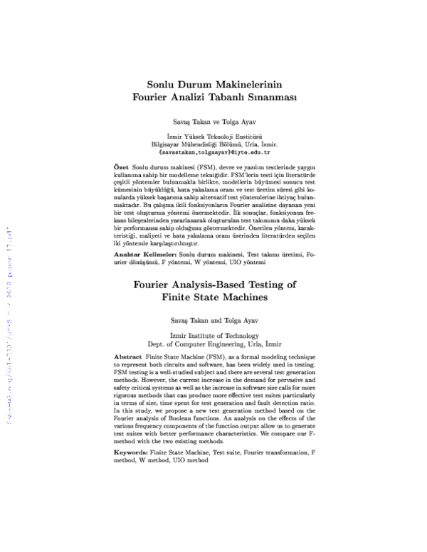 (PDF) Fourier analysis based testing of finite state machines