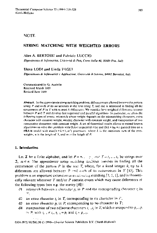 (PDF) String matching with weighted errors