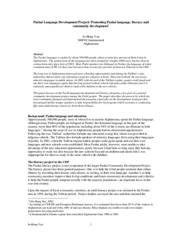 (PDF) Pashai Language Development Project: Promoting Pashai language ...