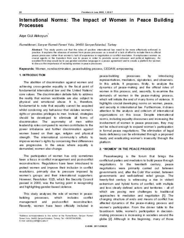 (PDF) International Norms: The Impact of Women in Peace Building Processes